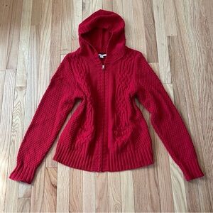 Y2K Old Navy Red Cable Knit Zip Up Hoodie Womens XL Academia Fall Gilmore Girls